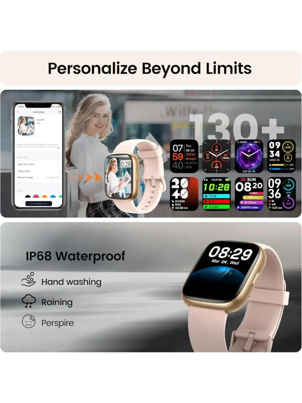 Stylish Pink Smart Watch with Alexa, 1.83